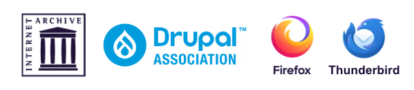 Logos: Internet Archive, Drupal Association, Firefox, Thunderbird
