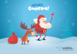 Weihnachtsmann und Rentier wünschen frohe Weihnachten