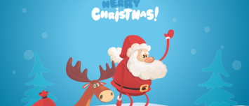 Weihnachtsmann und Rentier wünschen frohe Weihnachten