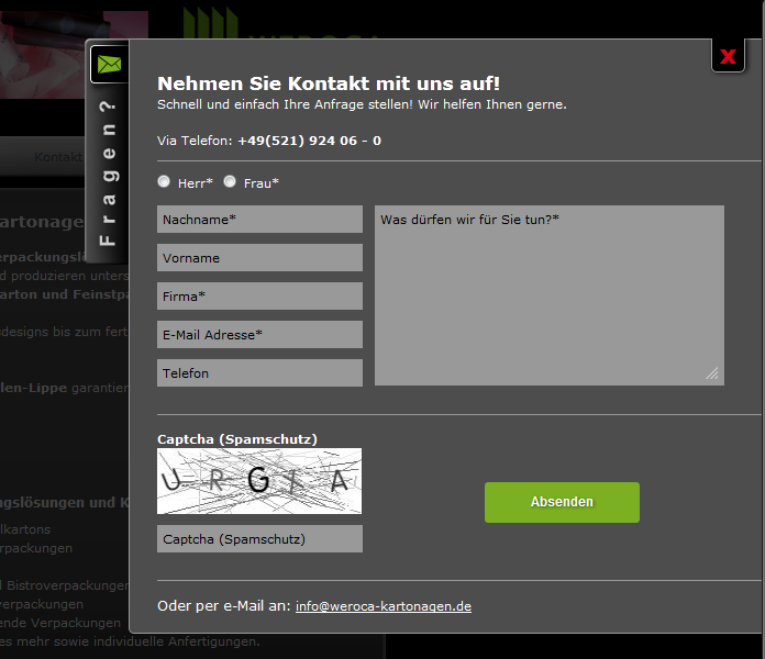 Weroca Kartonagen Webdesign Kontakt Layer Bielefeld