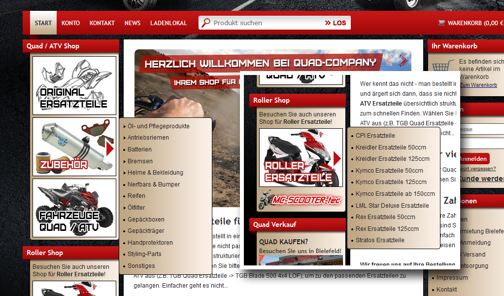 Onlineshop Webdesign Quad-Company Individualentwicklung JTL-Shop3 Plugin Menü