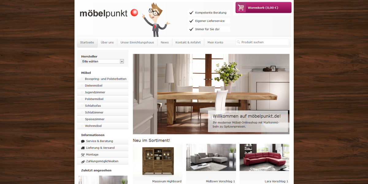 möbelpunkt.de JTL-Shop Webdesign Startseite auf einem Desktop PC möbelpunkt.de JTL-Shop Webdesign Startseite auf einem Desktop PC