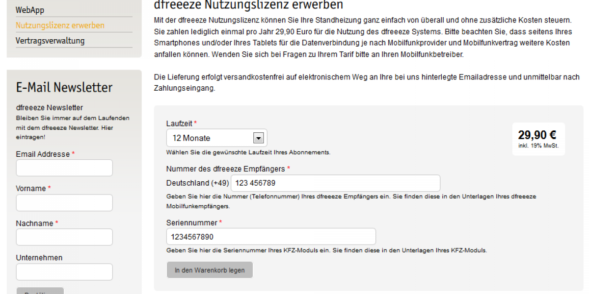 eCommerce Online Bestelllösung dfreeeze Nutzungslizenz erwerben