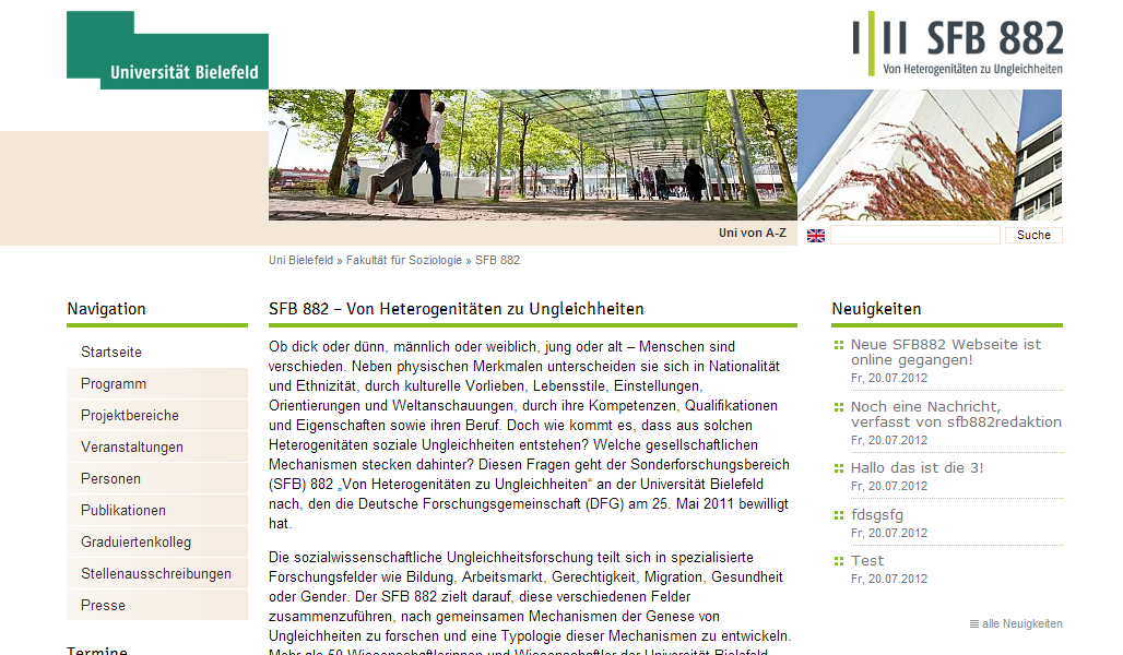 Drupal 7 Template Webdesign Universität Bielefeld - SFB 882 von Heterogenitäten zu Ungleichheiten