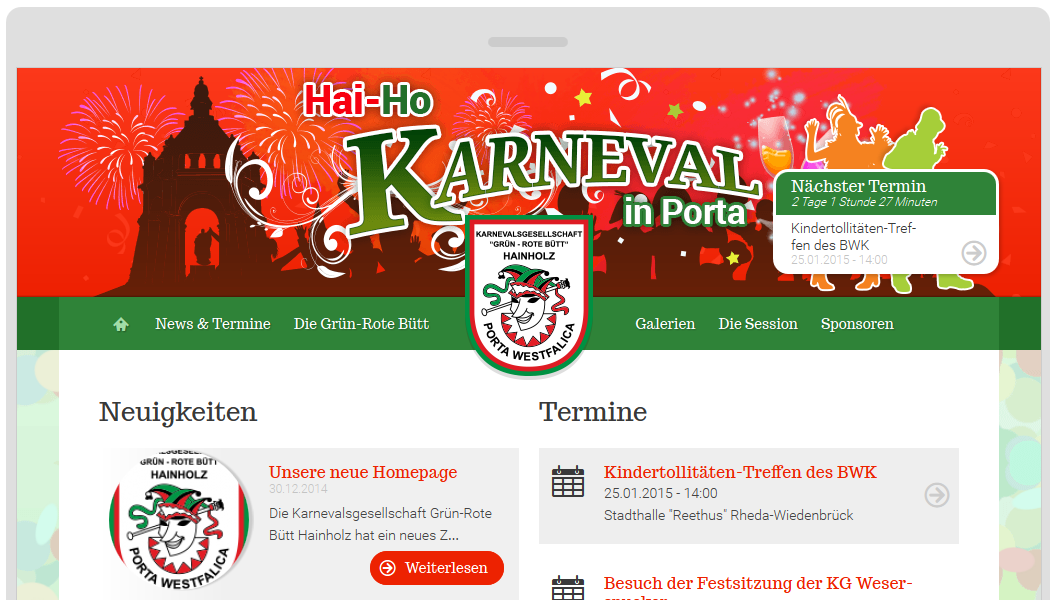 Gruen-Rote-Buett.de Karnevalsverein Porta Westfalica Drupal 7 CMS Responsive Web Design