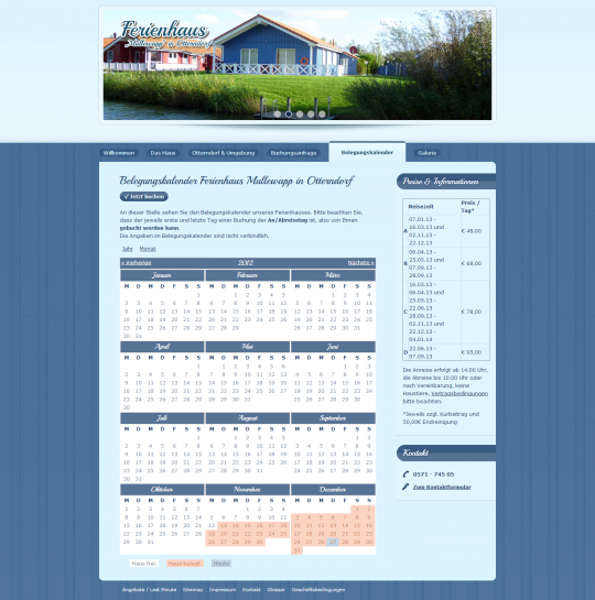 Der individuell erstellte Drupal 6 CMS Buchungskalender zeigt übersichtlich die aktuelle Belegung des Ferienhauses an.