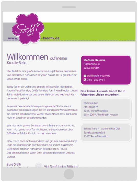 Webdesign Steffi-Kreativ.de - Tablet Portrait Ansicht