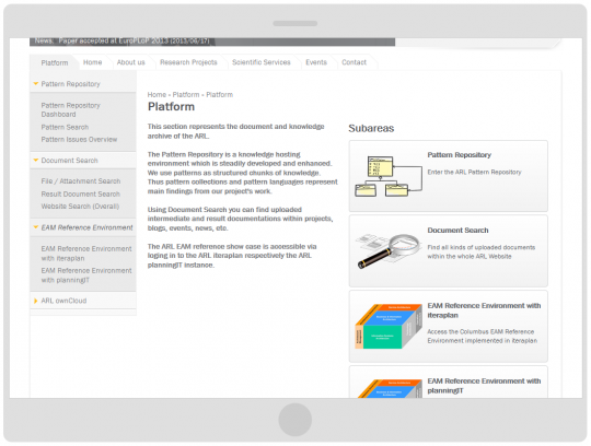 Programmierung Drupal 7 CMS Online-Forschungsplattform Tabletansicht