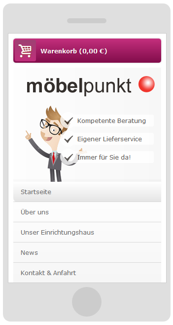 möbelpunkt.de Webdesign Startseite auf einem Smartphone