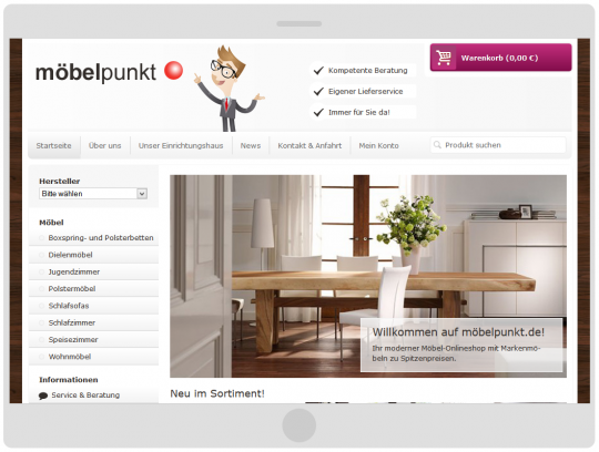 möbelpunkt.de aus Hameln Webdesign Startseite auf einem großen Tablet PC