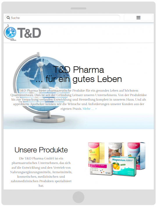 Darstellung auf Tablet TD-Pharma.de Drupal 7 Webdesign