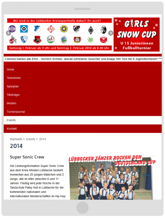 Girlssnowcup.de Webdesign Tablet Ansicht