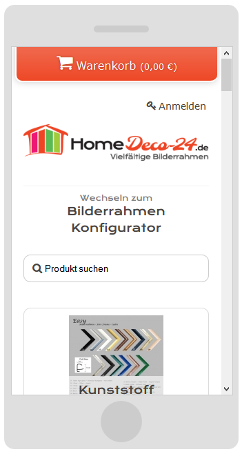 Darstellung auf dem Smartphone im Homedeco-24 Bilderrahmen Onlineshop