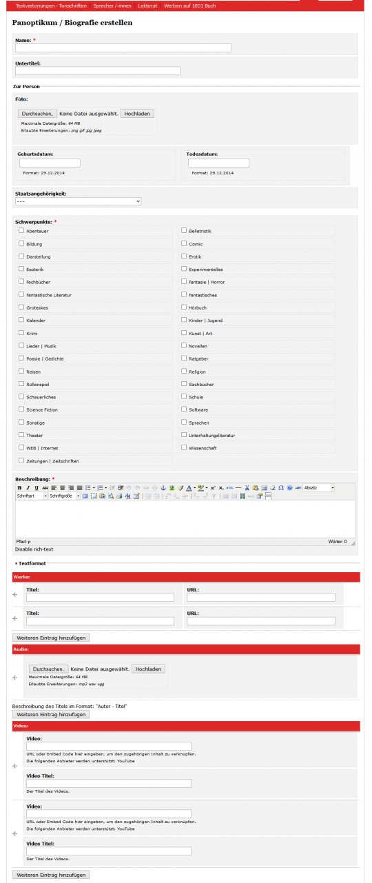 Biografieerstellung bei 1001Buch.net