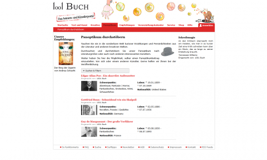 Panoptikum bei 1001Buch.net - Drupal Onlineportal Webdesign