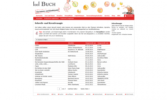 Schreibmagie bei 1001Buch.net - Drupal Onlineportal Webdesign