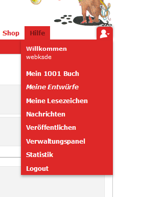 Benutzermenü bei 1001Buch.net - Drupal Onlineportal Webdesign