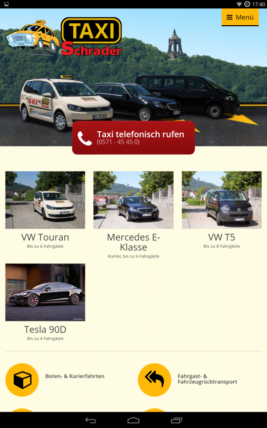 Responsive Webdesign Porta Westfalica Taxi Schrader: Tablet-Ansicht