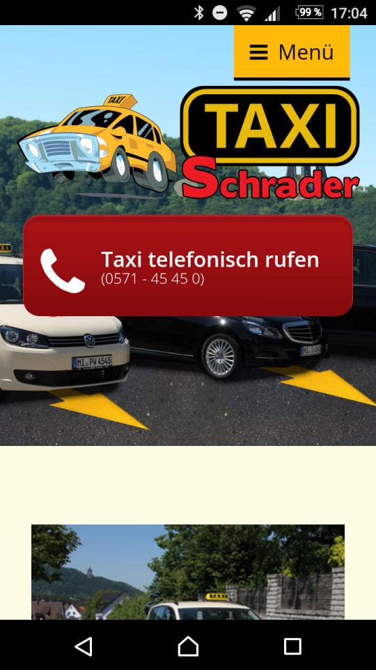 Responsive Webdesign Porta Westfalica Taxi Schrader: Smartphone-Ansicht