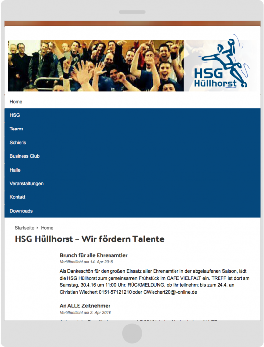 HSG-Huellhorst.de: Responsive Web Design Tablet Vorschau