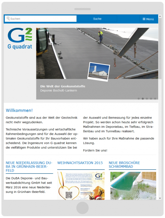 Webdesign mobilgerätefähiger Drupal 7 CMS Internetauftritt G quadrat Geokunststoffgesellschaft