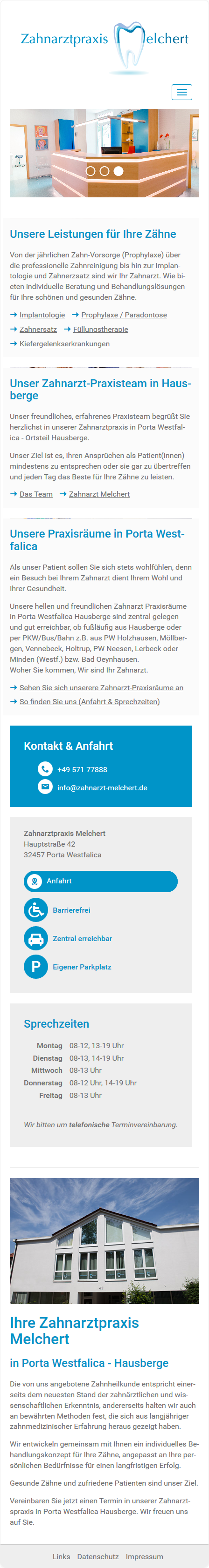 Smartphone Darstellung - Webdesign Porta Westfalica Zahnarztpraxis Melchert