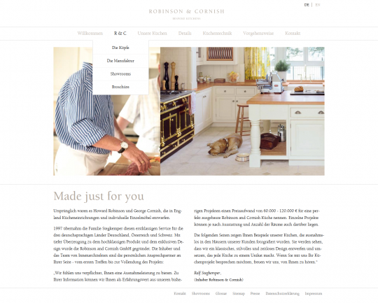 Drupal CMS Webdesign Küchenhersteller Robinson & Cornish Referenz