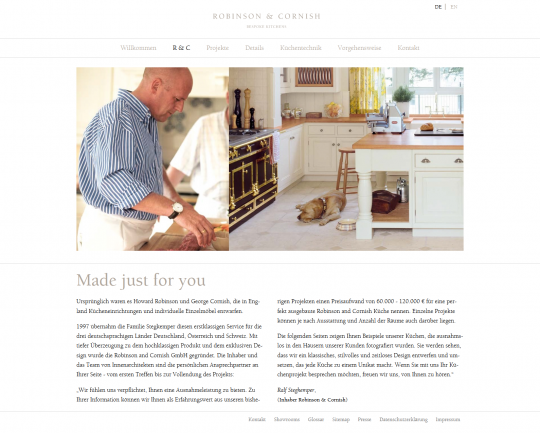 Drupal CMS Webdesign Küchenhersteller Robinson & Cornish Referenz