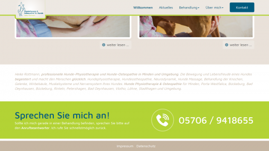 Hundephysio-Minden.de Webdesign CTA Bereich Desktop PC / Laptop