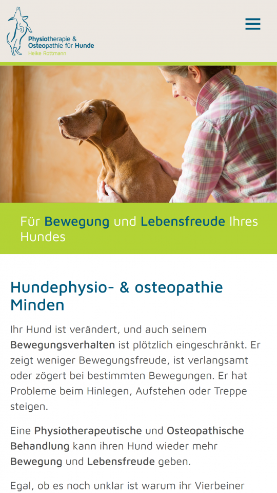 Hundephysio-Minden.de Webdesign Startseite Smartphone
