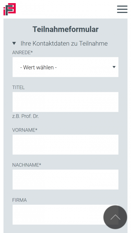 Drupal CMS Webdesigner IFE Event Registrierung auf Smartphone