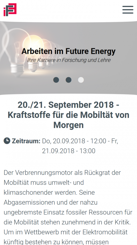 Drupal CMS Webdesigner IFE Event Detailansicht auf Smartphone