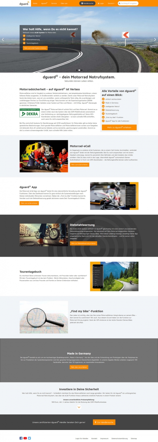 dguard® - Startseite / Übersicht sämtlicher Funktionen des Systems