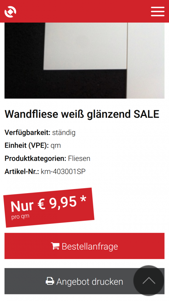 Produkt Sale Seite auf dem Smartphone