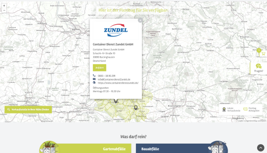 Flexibag.de flexible BigBag Entsorgung Drupal CMS Website Desktopansicht Karte