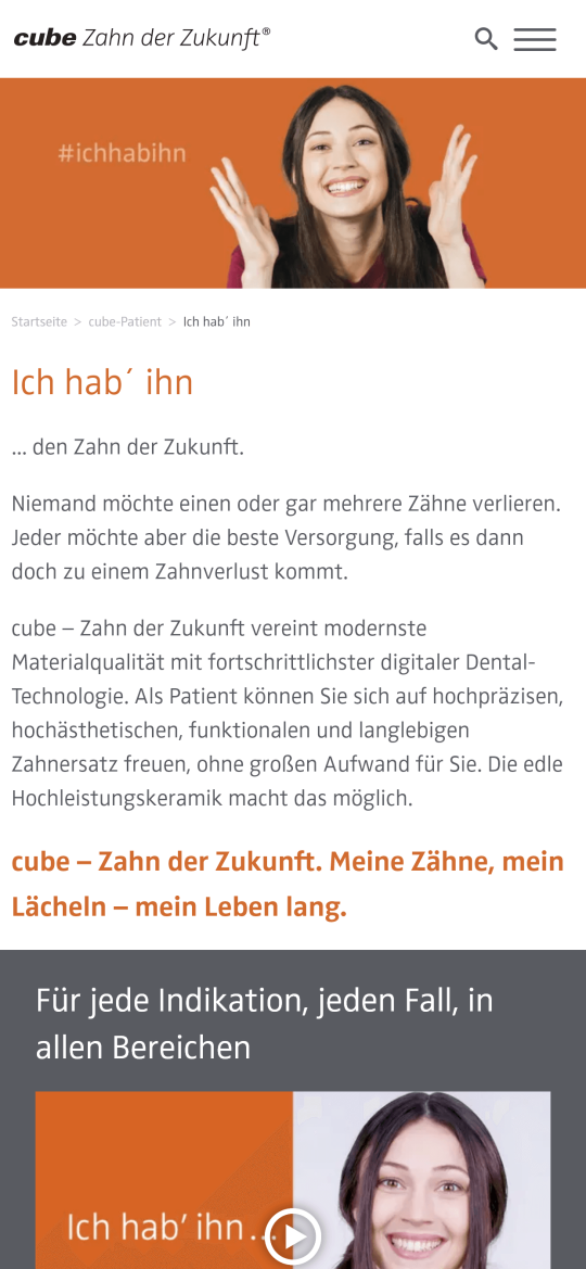 Informationsseite für Endkunden (Mobilansicht)