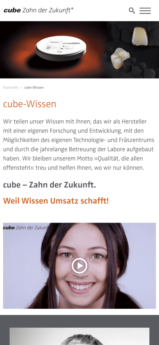 Landingpage für den exklusiven Cube-Wissen-Bereich (Mobilansicht)