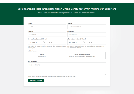 Call to Action Formular in der Desktopansicht