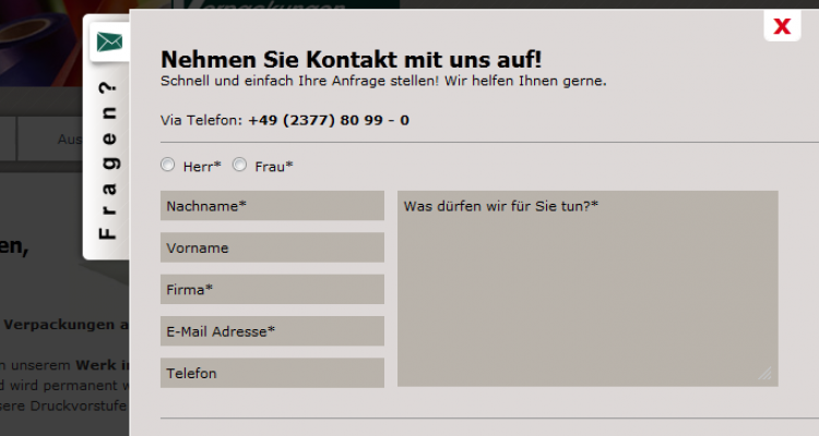Weber-Verpackungen.de - Webdesign Kontakt Layer