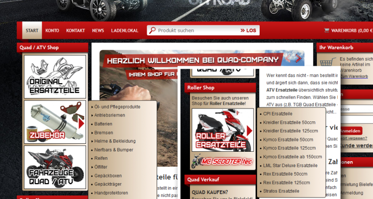 Onlineshop Webdesign Quad-Company Individualentwicklung JTL-Shop3 Plugin Menü