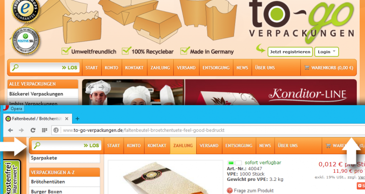 JTL Shop Plugin Programmierung TO-GO Verpackungen fixierte Menüleiste