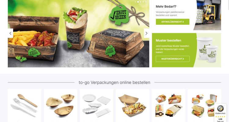 to-go Verpackungen Startseite (Desktopansicht)
